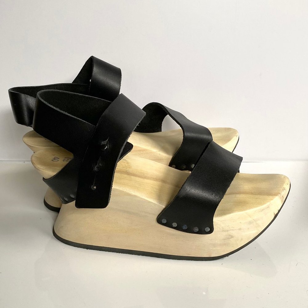 Trippen Platform Leather and Wood Sandals - size 40 / 9.5